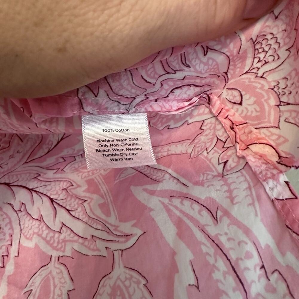 Talbots petite small pink floral sleeveless ruffle neck - Picture 3 of 7